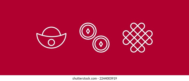 Set of 3 Chinese new year Line icons, thin icon Line style, vector illustration