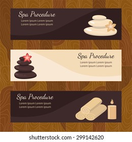 Set of 3 chocolate spa banners in flat design. horizontal vector banners for spa procedure, Spa salon and care therapy.