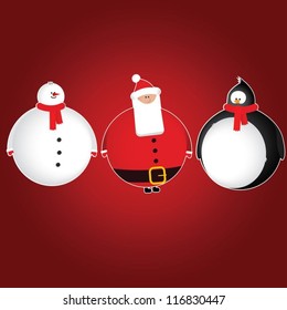 Set of 3 christmas characters (snowman, santa, penguin)