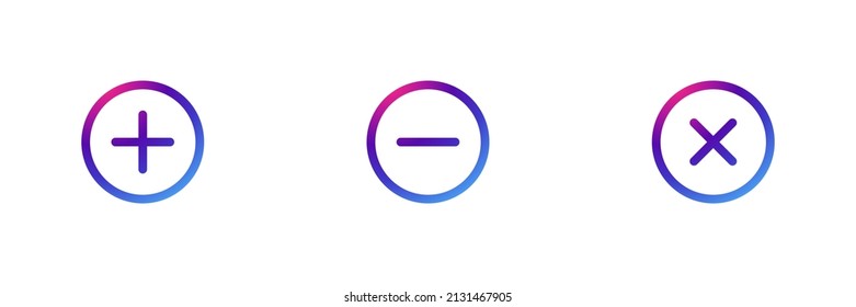 Set of 3 circle icon purple gradient effect.