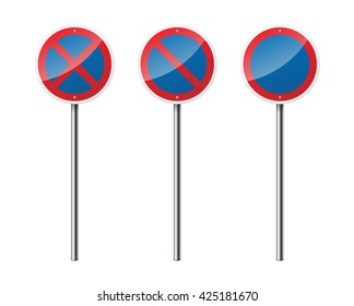 Set of 3 circular prohibitory road signs, isolated on white background. EPS10 vector illustration.
