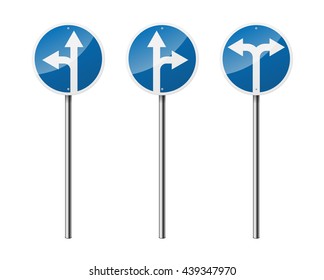 Set of 3 circular road signs, isolated on white background. Pointer. EPS10 vector illustration.
