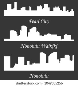 Set of 3 City Silhouette in Hawaii ( Honolulu, Waikiki, Pearl City ) 