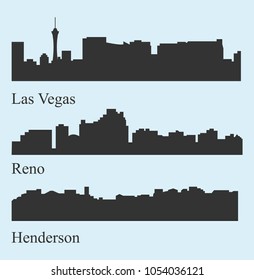 Set of 3 city silhouette in Nevada ( Las Vegas, Reno, Henderson )