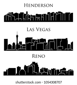 Set of 3 city silhouette in Nevada ( Las Vegas, Reno, Henderson )