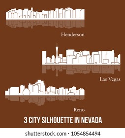 Set of 3 city silhouette in Nevada ( Las Vegas, Reno, Henderson )