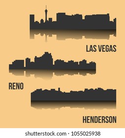 Set of 3 city silhouette in Nevada ( Las Vegas, Reno, Henderson )