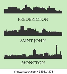 Set of 3 City silhouette in New Brunswick, Canada ( Fredericton, Saint John, Moncton )