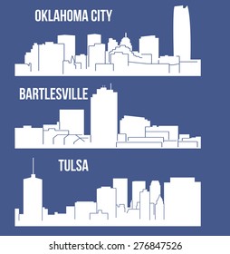 Set of 3 city silhouette in Oklahoma ( Oklahoma City, Tulsa, Bartlesville )