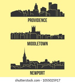 Set of 3 city silhouette in Rhode Island ( Providence, Middletown, Newport )