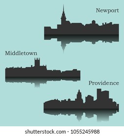 Set of 3 city silhouette in Rhode Island ( Providence, Middletown, Newport )