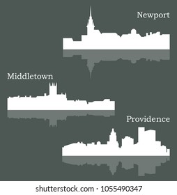 Set of 3 city silhouette in Rhode Island ( Providence, Middletown, Newport )