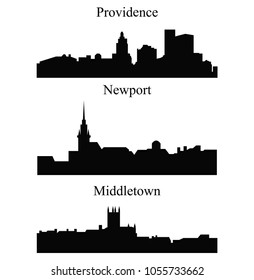 Set of 3 city silhouette in Rhode Island ( Providence, Middletown, Newport )