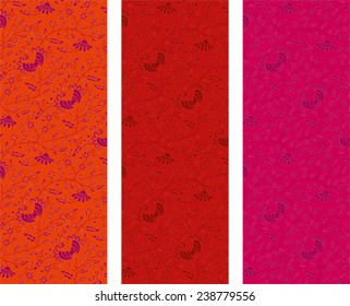 Set of 3 classical floral design vertical banners in warm colors