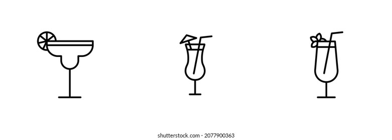 Set of 3 cocktail glasses icon on white background 