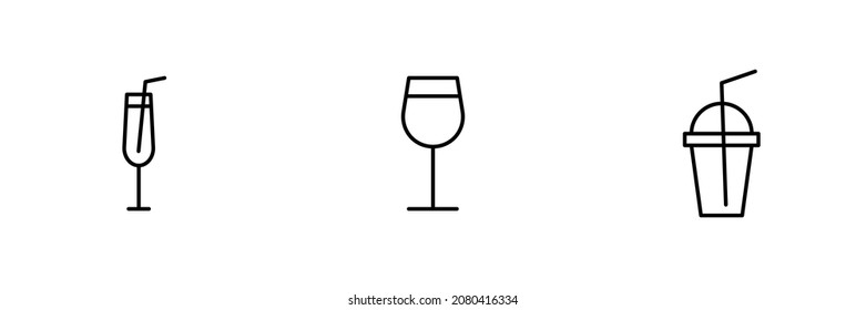 Set of 3 cocktail icons on white background.