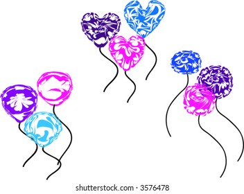 set of 3 colored shaped balloon vector graphics  on white