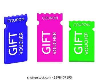 Set of 3 colorful 3D gift coupons
