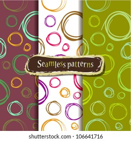 Set of 3 colorful backgrounds with doodle circles. (vector)