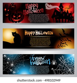 Set of 3 colorful banners for Halloween with place for text