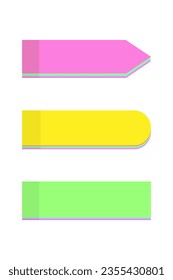 Conjunto de 3 pegatinas de papel de notas coloridas de diferentes formas en colores vivos y a la moda. Publicar plantillas