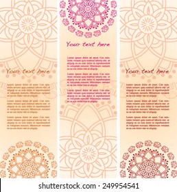 Set of 3 colorful traditional Indian henna elephant mandala design vertical banners with space for text