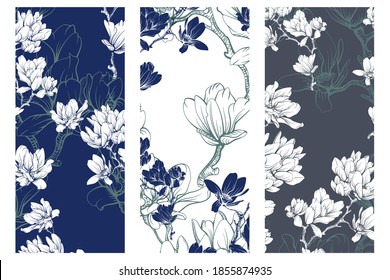 Set of 3 colors magnolia flower pattern