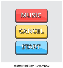 Set of 3 Coloured Buttons on Light Grey Background