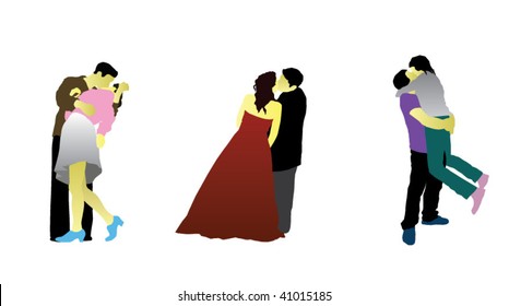 A set of 3 couples kissing