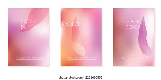 Conjunto de 3 plantillas de portada con fondo de gradiente brillante de estilo moderno. Para folletos, folletos, marcas, medios sociales y otros proyectos. Sólo tienes que añadir tu título y descripción.