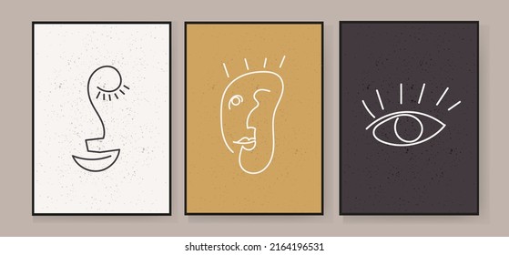 set of 3 creative abstract line art geometric illustrations for wall decoration, design of postcards or brochures. Vector EPS10.