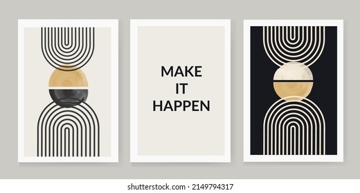 set of 3 creative abstract watercolor geometric illustrations for decorating walls, decorating postcards or brochures. Vector EPS10. Make it happen