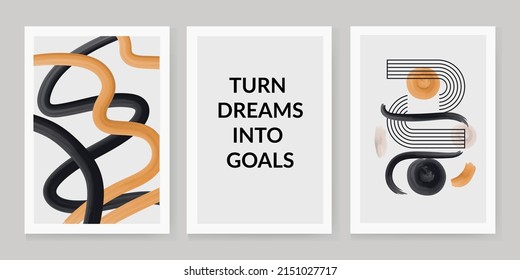 set of 3 creative abstract watercolor geometric illustrations for decorating walls, decorating postcards or brochures. Vector EPS10. Turn dreams into goals.