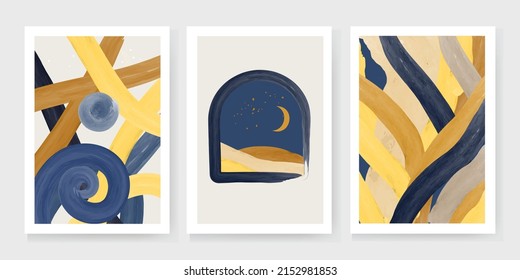 conjunto de 3 ilustraciones geométricas de acuarelas abstractas creativas para decorar paredes, postales o folletos. EPS10 vectores