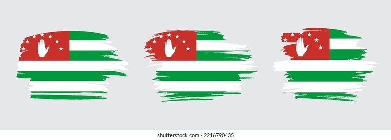 Set of 3 creative brush flag of Abkhazia with grungy stroke effect. Modern brush flags collection