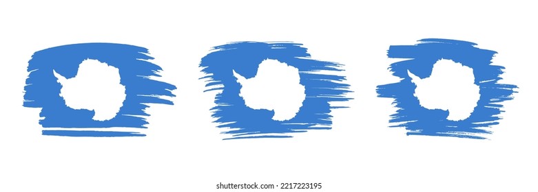 Set of 3 creative brush flag of Antarctica with grungy stroke effect. Modern brush flags collection