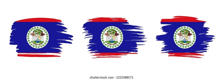 Set of 3 creative brush flag of Belize with grungy stroke effect. Modern brush flags collection.