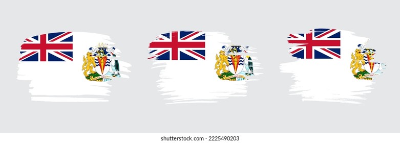 Set of 3 creative brush flag of British Antarctic Territory with grungy stroke effect. Modern brush flags collection.
