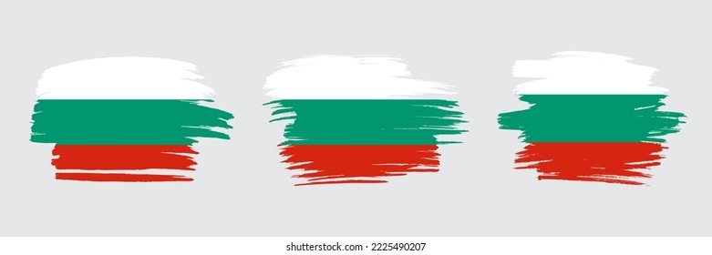 Set of 3 creative brush flag of Bulgaria with grungy stroke effect. Modern brush flags collection.