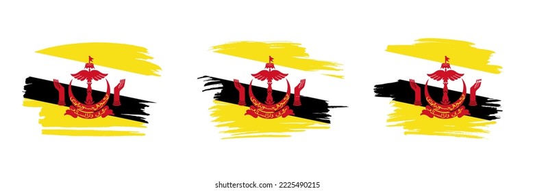 Set of 3 creative brush flag of Brunei with grungy stroke effect. Modern brush flags collection.