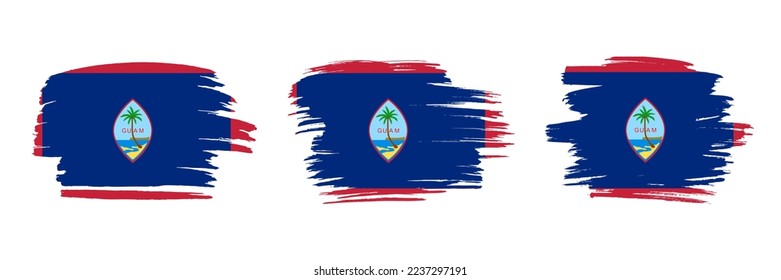 Set of 3 creative brush flag of Guam with grungy stroke effect. Modern brush flags collection.