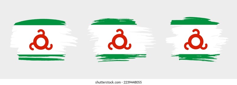 Set of 3 creative brush flag of Ingushetia with grungy stroke effect. Modern brush flags collection.