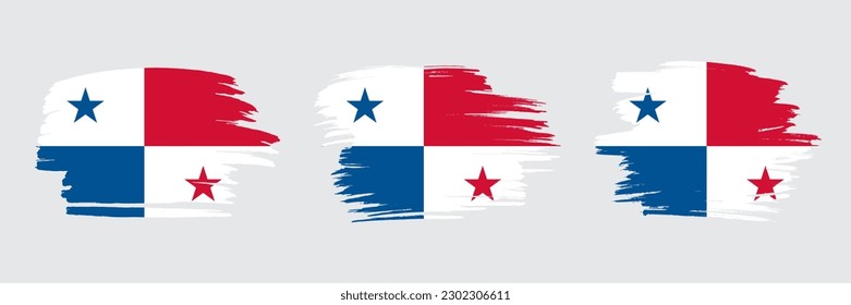 Set of 3 creative brush flag of Panama with grungy stroke effect. Modern brush flags collection.