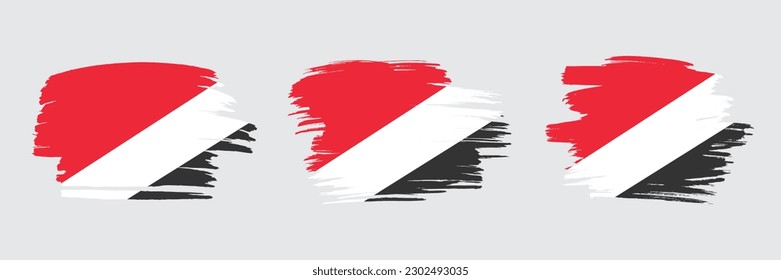 Set of 3 creative brush flag of Principality of Sealand with grungy stroke effect. Modern brush flags collection.