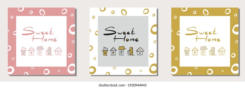 A set of 3 creative journaling cards. Vector illustration. Template for Greetings Scrapbooking, Congratulations, Invitations, Stickers, Planners.
