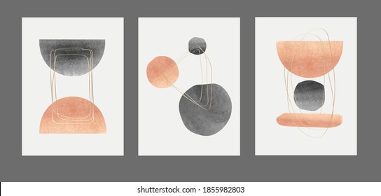 Set of 3 creative minimalist hand painted illustrations for wall decoration, postcard or brochure design. 