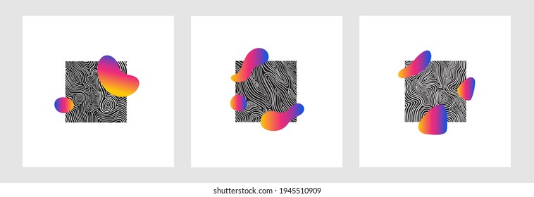 Set von 3 kreativen, minimalistisch bemalten Illustrationen für die Wanddekoration, die Postkarte oder die Broschüre.Vector EPS10.Abstrakter Kreis Kunst für Druck, Cover, Tapete, Meditation und natürliches Wandplakat