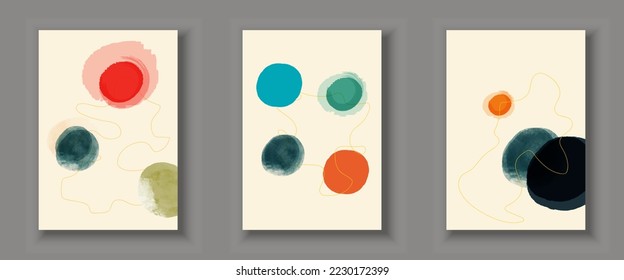 Set of 3 creative minimalist hand painted illustrations for wall decoration, postcard or brochure design. Vector EPS10.