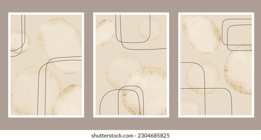 Set of 3 creative minimalist hand painted illustrations for wall decoration, postcard or brochure design. Vector EPS10.