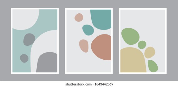 Set of 3 creative minimalist illustrations with shapes design for wall decoration, postcard or brochure design. Vector EPS10.